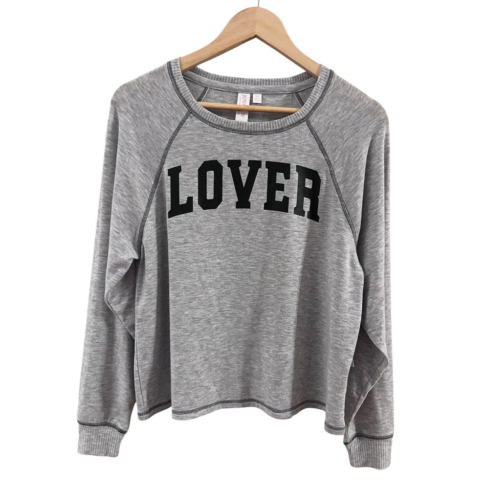 Joyspun Hacci Lounge Top Women 2XL Grey Lover Graphic Raglan Long Sleeve NEW